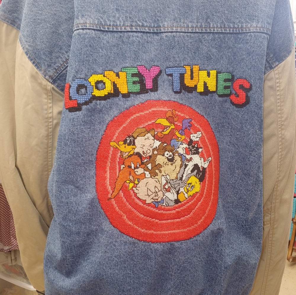 Jean Jacket Hand Stitched Looney Toons